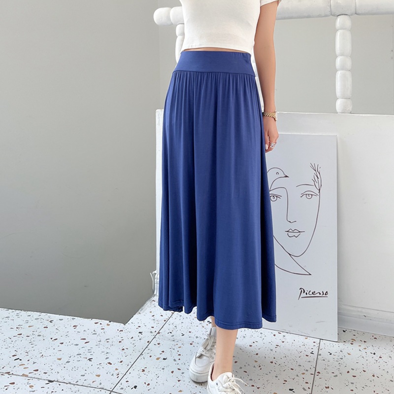 Summer New Modal Pleated Skirt Retro High Waist Skirt Women's Wide Waist Staggered Waist Long Base Skirt