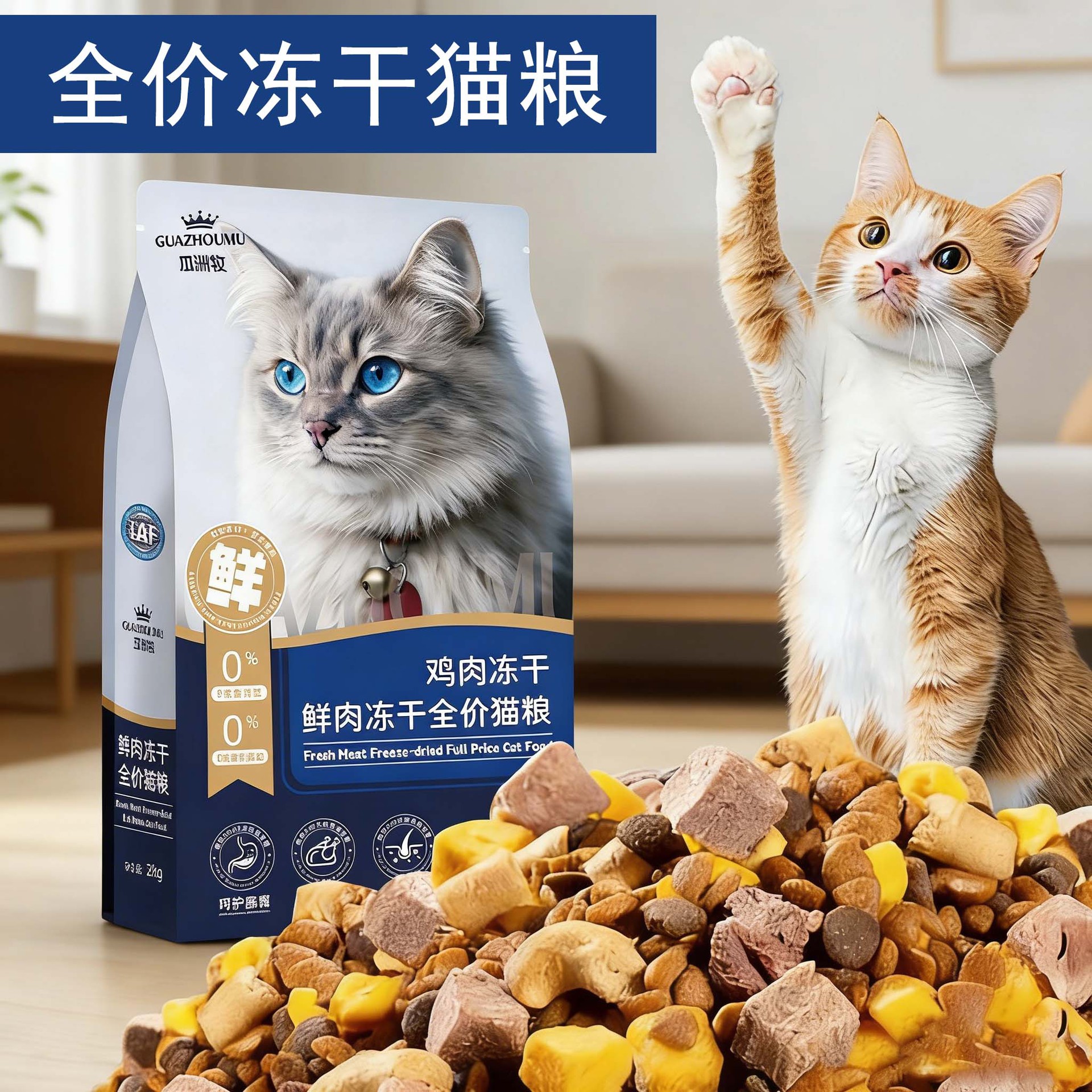 Cat Food for Adult Cats 5kg Affordable Packs for Weight Gain, Nutritious and Non-Shedding, Suitable for Kittens, Genuine Product from Official Flagship Store