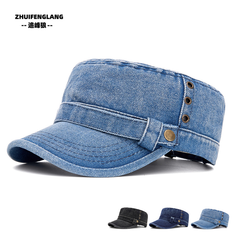 Korean Style Washed Denim Equestrian Hat for Women, New Spring and Summer Sun Protection Flat-Top Hat, Casual Versatile Baseball Cap, Men's Military Hat