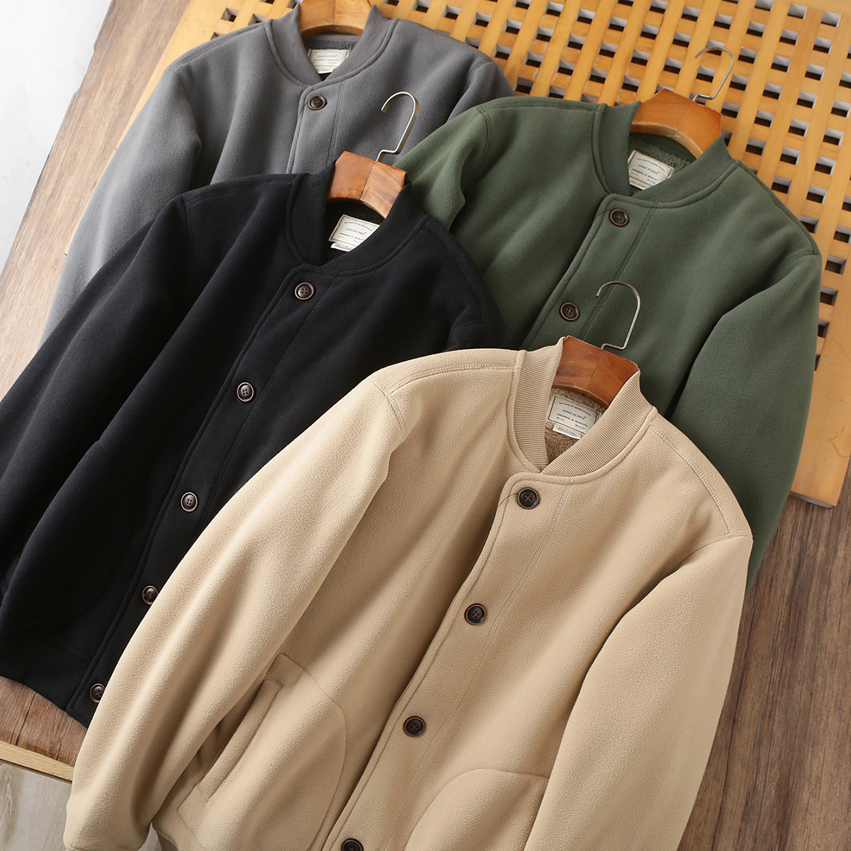 Sleeve fleece-lined ameikaji style! Double-sided polar fleece! Autumn and winter men's thickened warm baseball jacket
