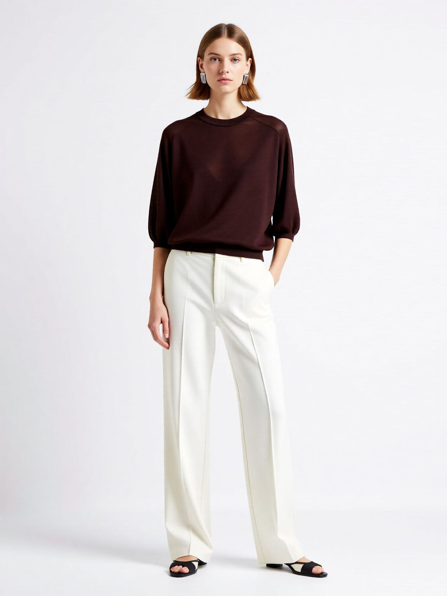 Nanyou Tencel Wool Short Sleeve Knitted Sweater for Women, Summer Style, Round Neck, Batwing Sleeve, Age-Reducing Versatile Top