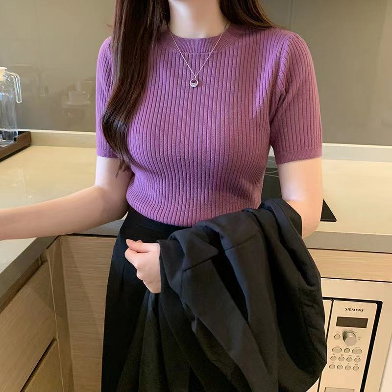 2026 Spring and Summer New Slim-Fit Short Ice Silk Top with Short-Sleeved Knitted Undershirt for Women