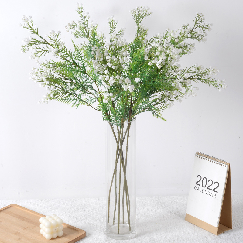 Artificial flower gypsophila PU feel with leaf 4 fork artificial bouquet wedding home decoration fake flower factory wholesale