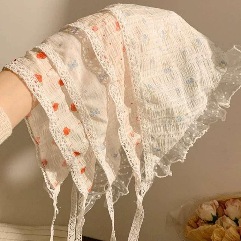 Pastoral Style Lace Baotou Triangle Headscarf Headband All-In-One Women's High-End Seaside Vacation Photo Headband Hair Accessories