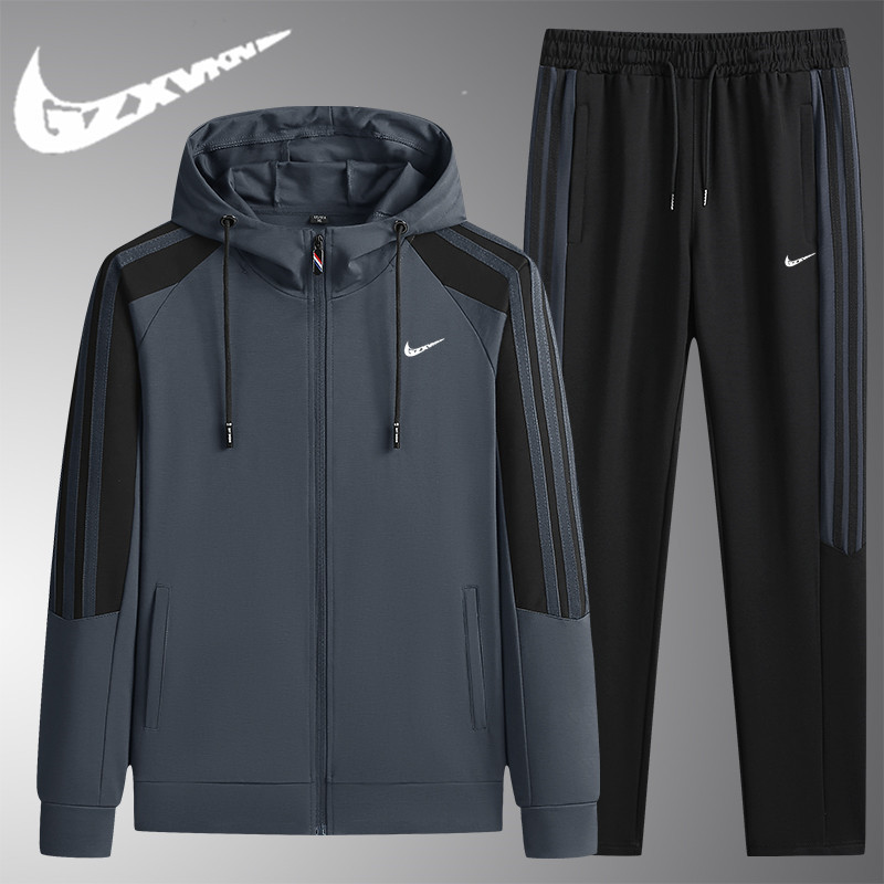 Spring and Autumn Casual Sports suit Men's High-end Hooded Cardigan Sweater Sweater Trendy Running Men's Two-piece Set