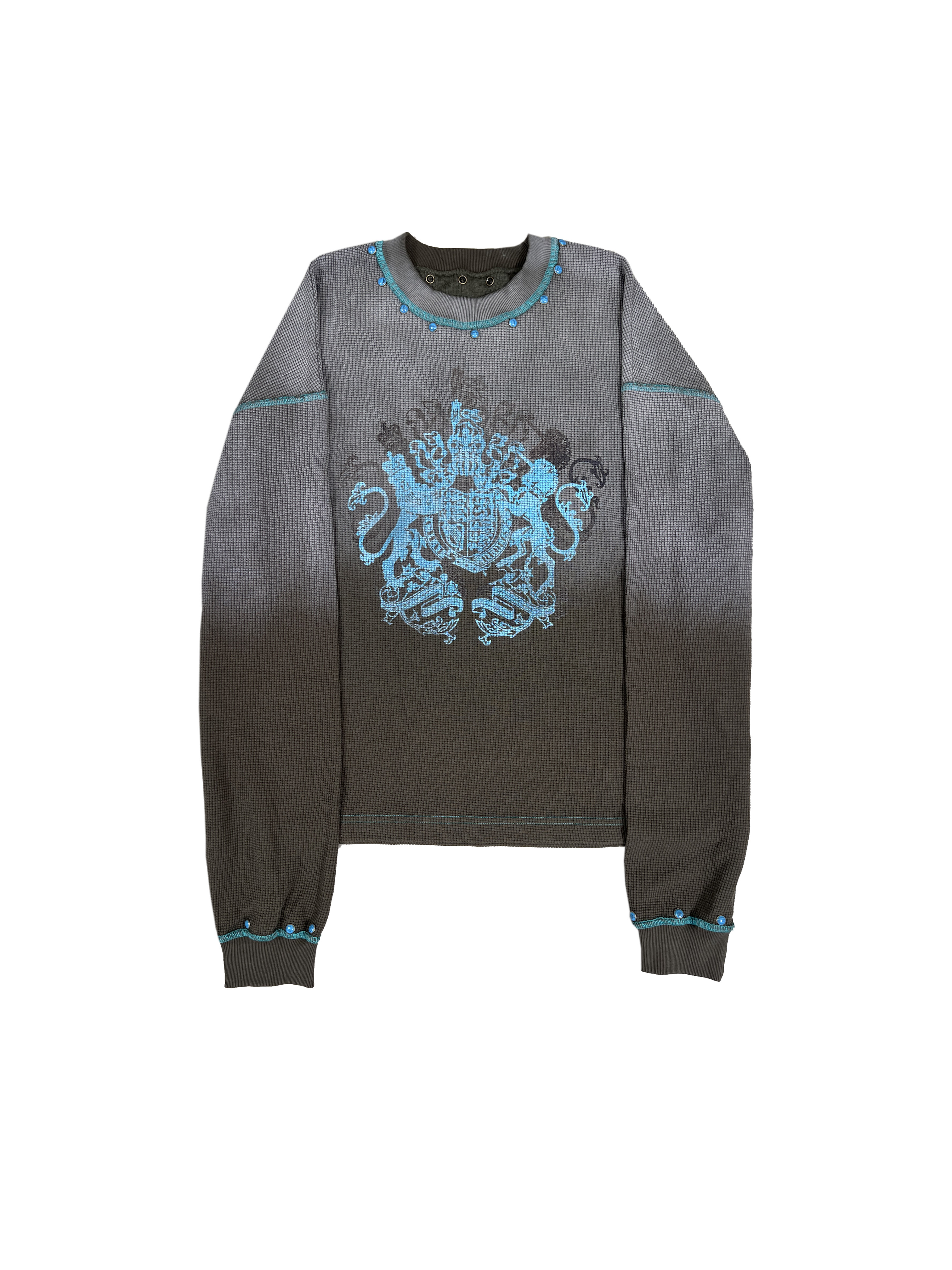 Chai (Disassembled) Royal Crest Print Studded Washed Faded Pure Cotton Waffle Long Sleeve