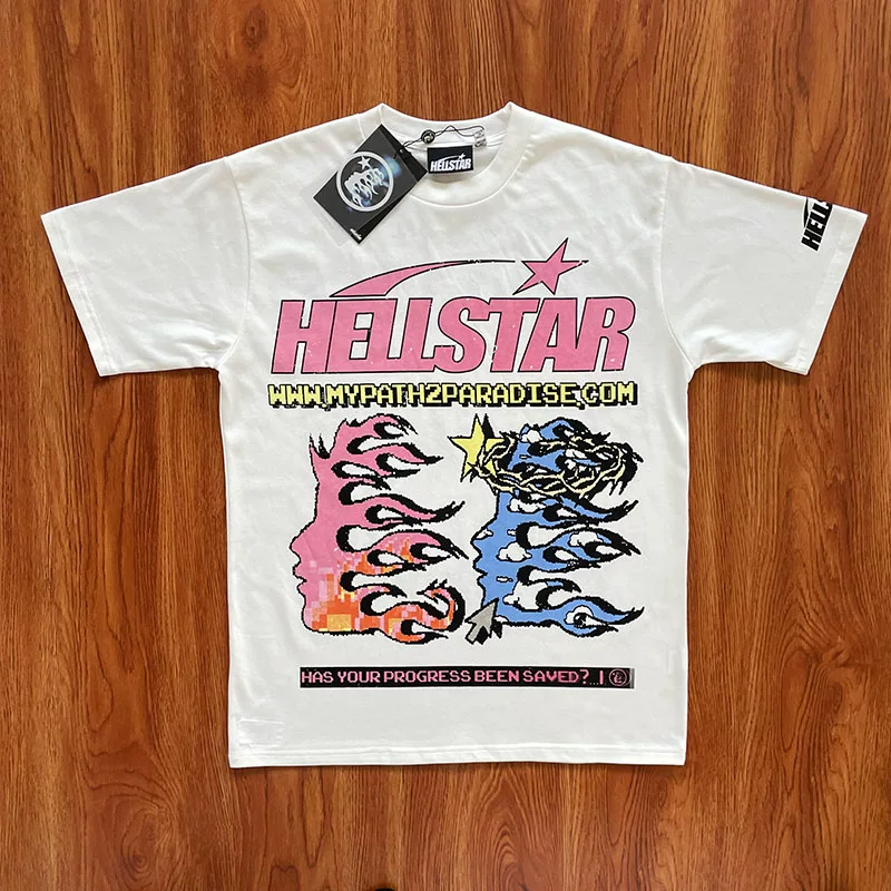 HELLSTAR STUDIOS Portrait Half Face Element Printed Fashion New Men's and Women's Short sleeved Cotton T-shirt