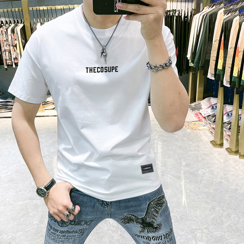 Men's T-shirt Short-sleeved New Fashion Brand Letter Printing Slim-fit Western Style Casual T-shirt Men's Crewneck Top T-shirt