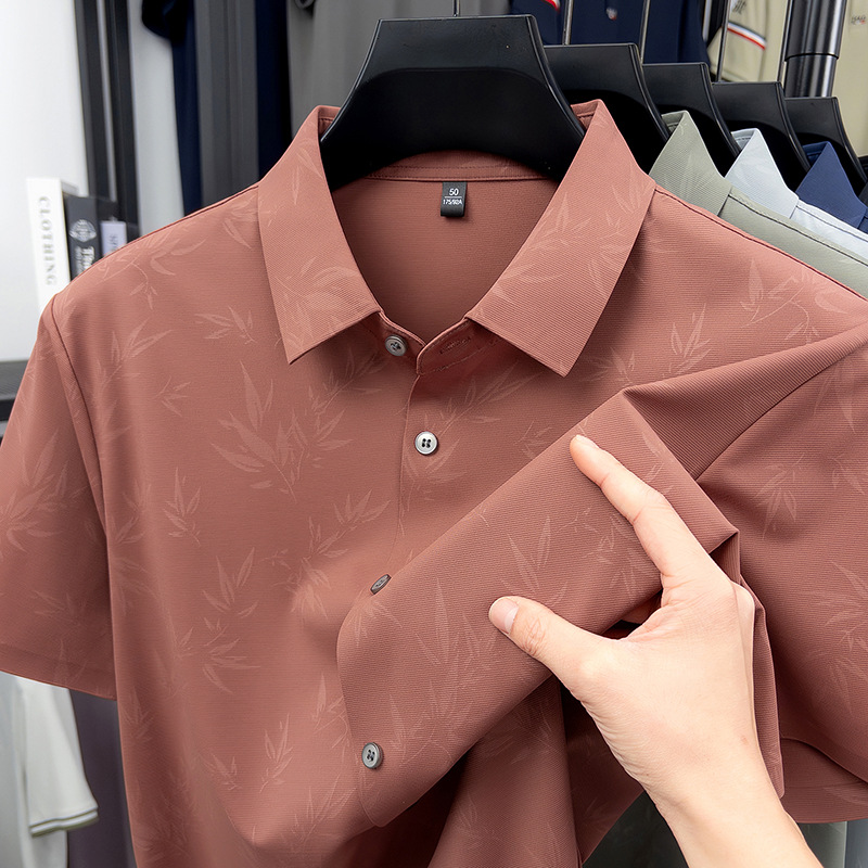 Summer New Thin High-End Short-Sleeved Shirt for Middle-Aged Men, Breathable Ice Silk, Loose-Fitting Shirt, Simple Anti-Wrinkle Men's Wear