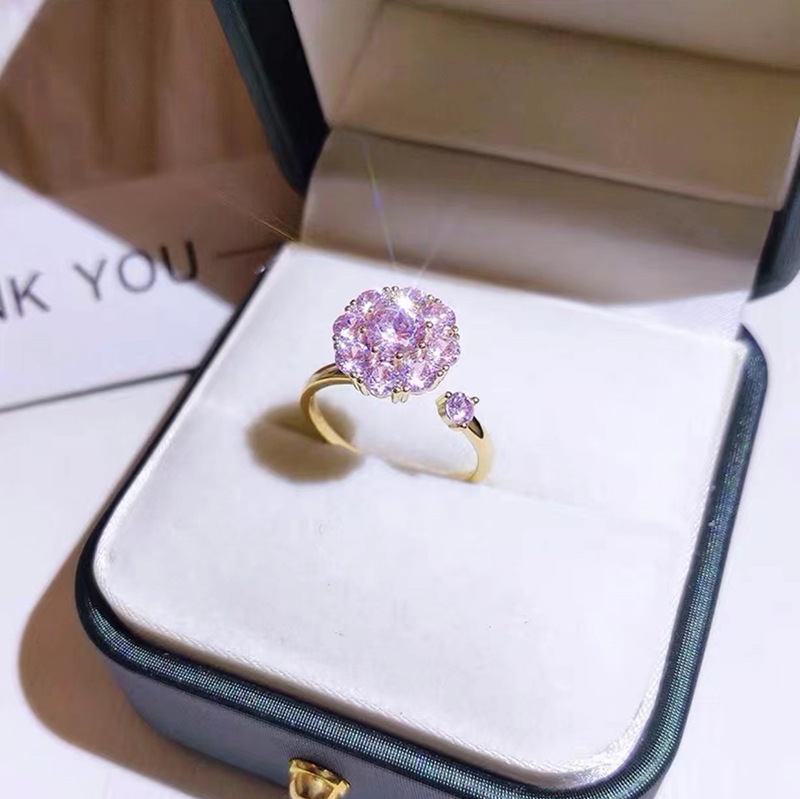 Cyber Red Pink Small Fresh and Cool Open Time-running Ring Independent Packaging Rotating Gold Average Size Ring