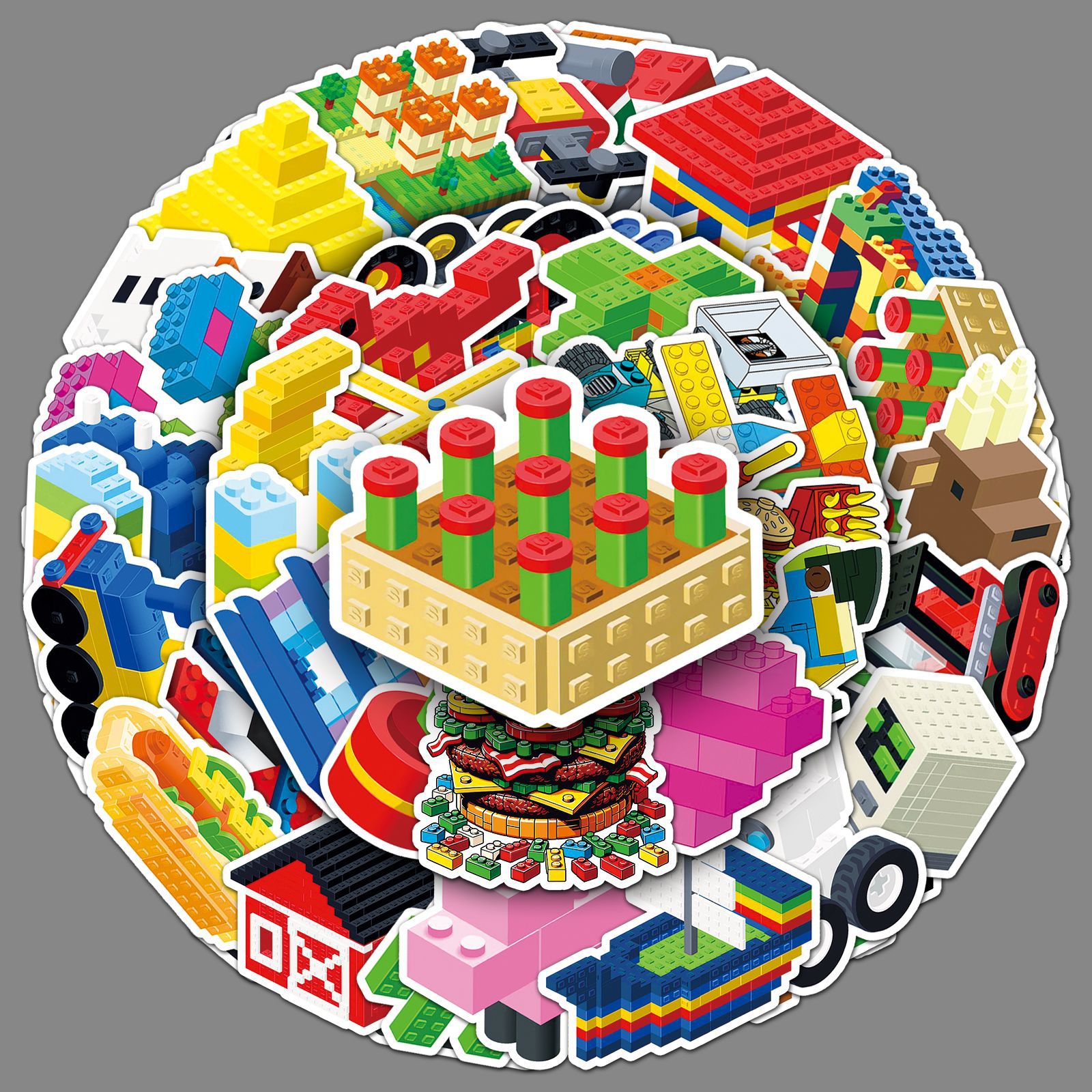 51 Building Blocks Graffiti Stickers Personalized Cross-border Hot Selling Creative Children's Decorative Mobile Phone Water Cup Skateboard Toy Stickers