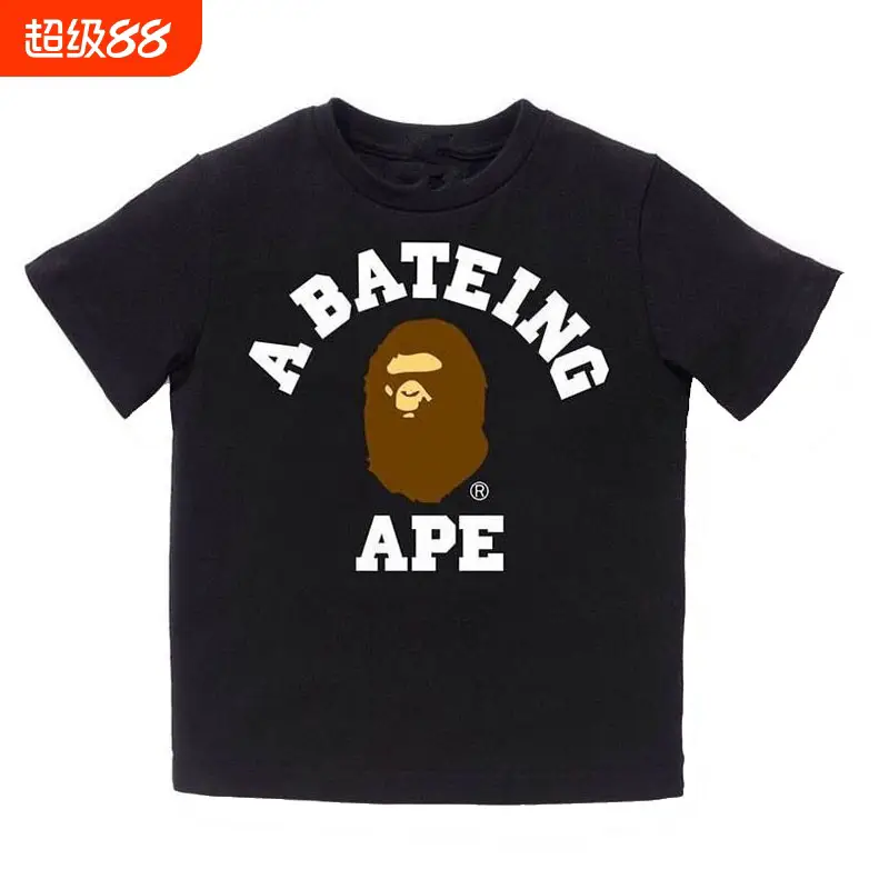 Children's short sleeved t-shirt summer unisex fashion brand BAPE pure cotton loose monkey head SHARKAPE trendy parent-child outfit