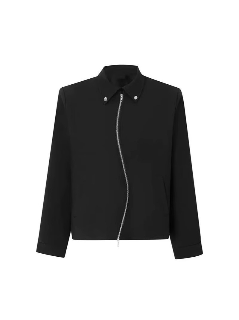 High-grade cleanfit Short Pad Shoulder Jacket Men's Spring and Autumn Niche Design Double Zip Profile Aviator Jacket