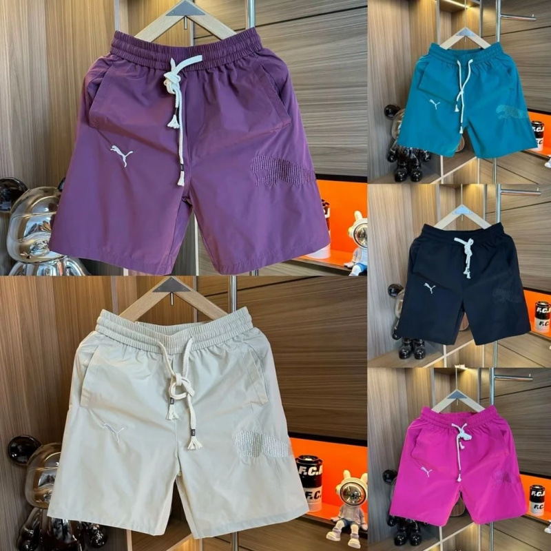New Summer Men's Thin Casual Shorts with Embroidered Logo, Fashionable Versatile Trendy Sports Shorts, Youth Knee-Length Shorts