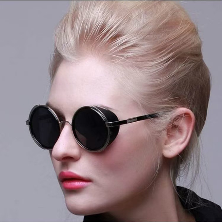 European and American personality steampunk sunglasses round metal flip sunglasses reflective sunglasses toad manufacturers