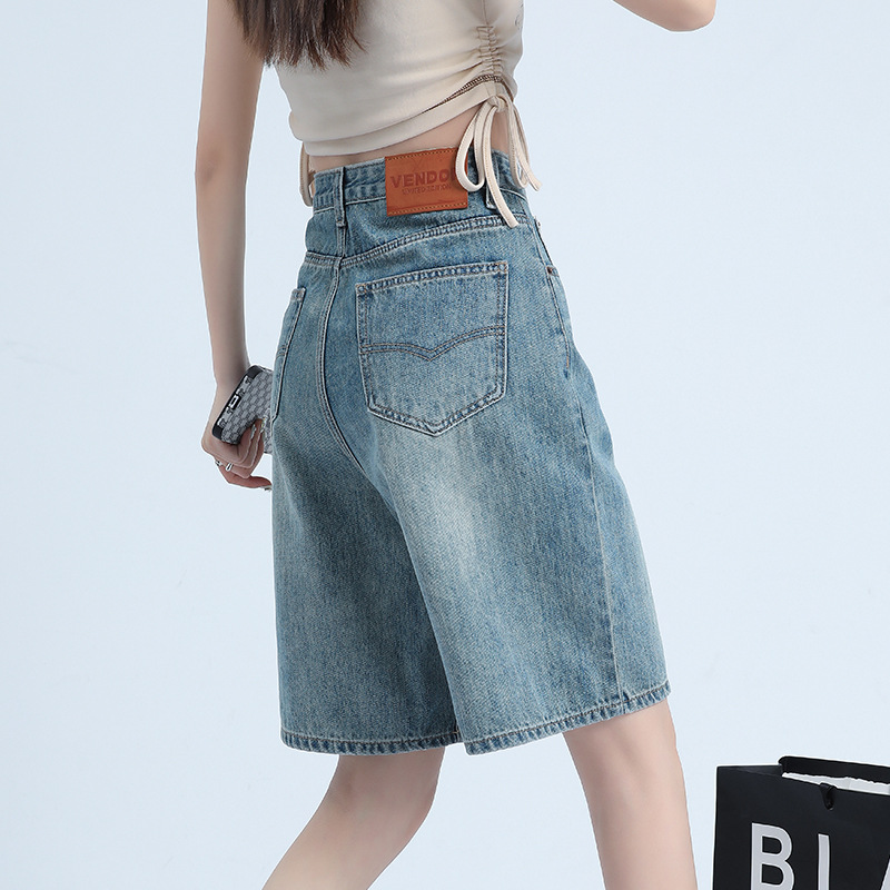 Nostalgic Blue Jeans for Women 2025 Spring New Versatile Five-Point Pants High-Waisted Slim Leather Brand Shorts to Show Longer Legs