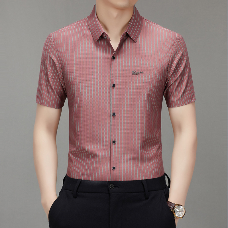 Vertical Stripe Short-sleeved Shirt Men's Summer New Men's Short-sleeved Shirt Thin Loose Non-ironing Light Business Men's Clothing