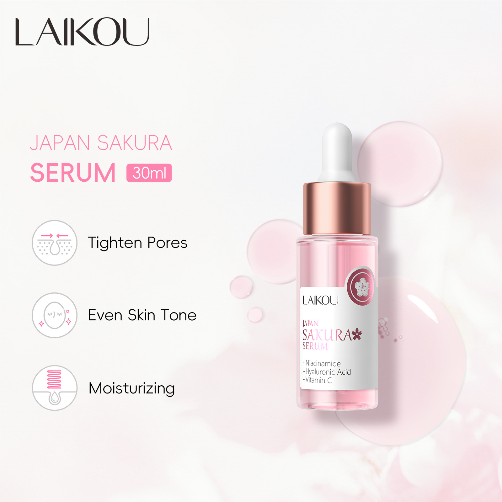 Laikou Japanese Sakura Essence 30ml Moisturizing and Replenishing Skin Care Products English Packaging Cross-Border Supply
