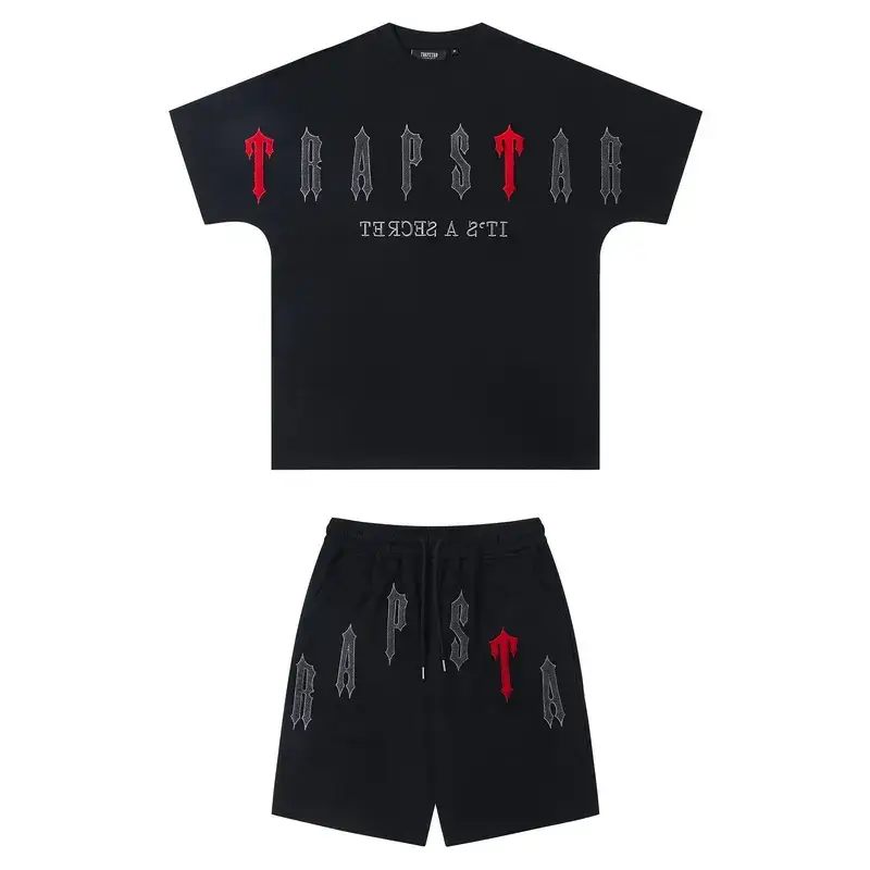 Trapstar Beauty High Street Summer Sports and Leisure Contrasting Letter Embroider Loose Cotton Shorts T-Shirt Suit