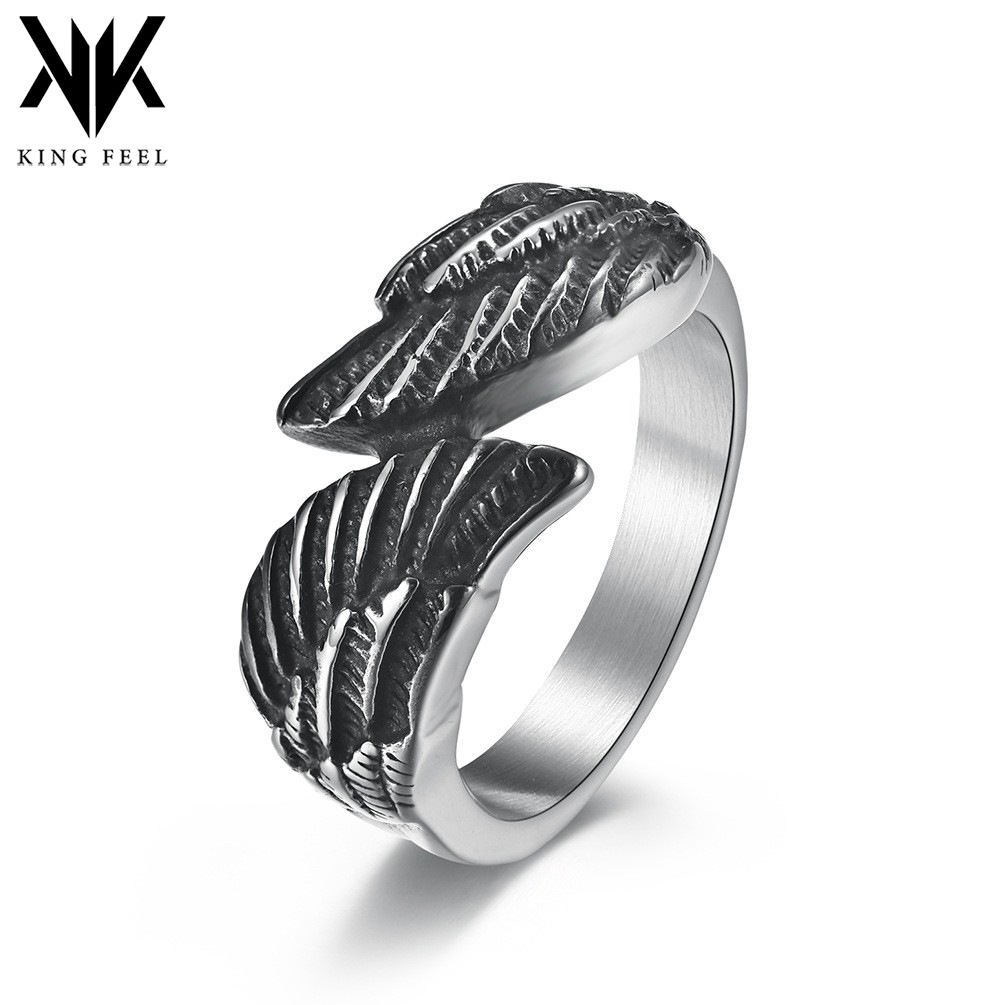 Amazon hot selling retro wings guardian angel wings men's and women's titanium steel ring hipster artistic bracelet