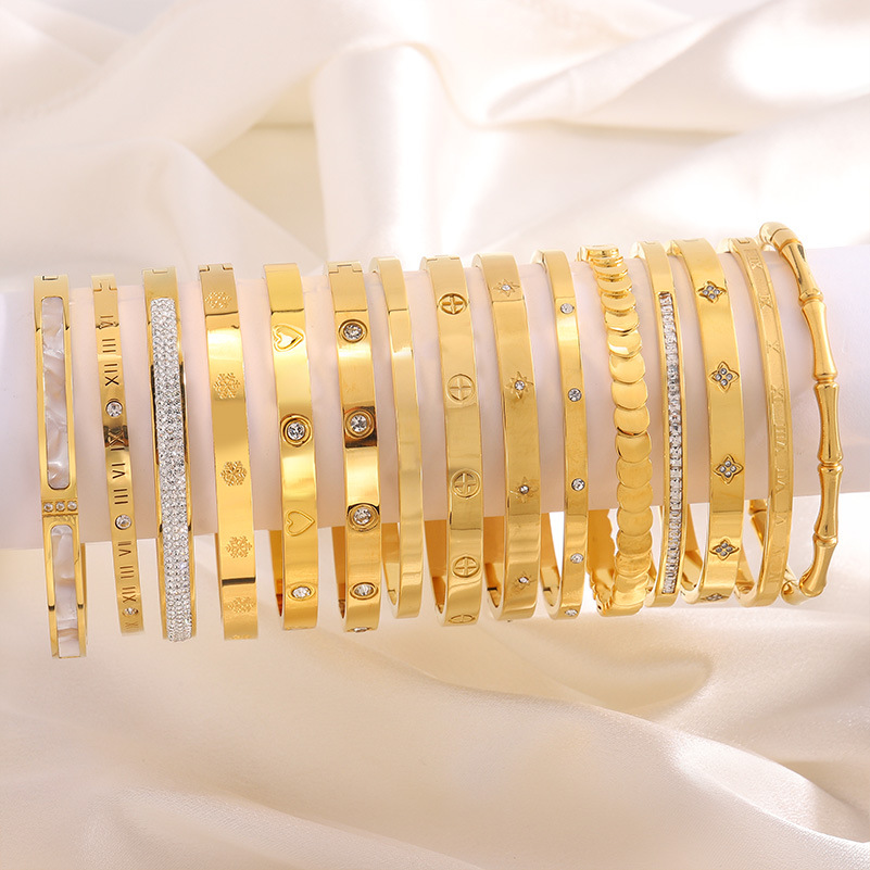 Stainless Steel Bracelet Girl's High-level Cross-border Fashion All-match Full Diamond Bracelet Titanium Steel Color-free Jewelry Foto QC de 1688 na Qualit.ly