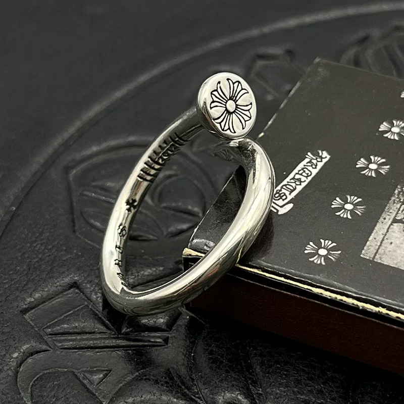 925 Silver Solid Ring Nail Ring Retro Simple Open Ring European and American Personalized Couple Hip Hop Classic Pair Ring