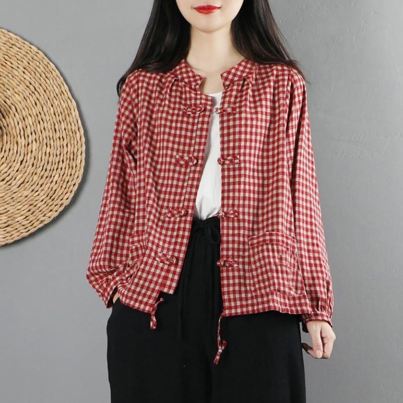 R1Y2025 Spring and Autum New Large Size Women's Loose Short Jacket Cotton Cotton and Linen Women's Button Cardigan Top