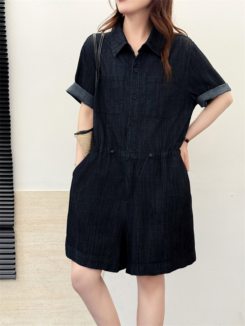 2026 Summer Style Denim Jumpsuit with Short Sleeves and Shorts, Loose Casual Korean Style, Preppy Style, Lazy Style Jumpsuit