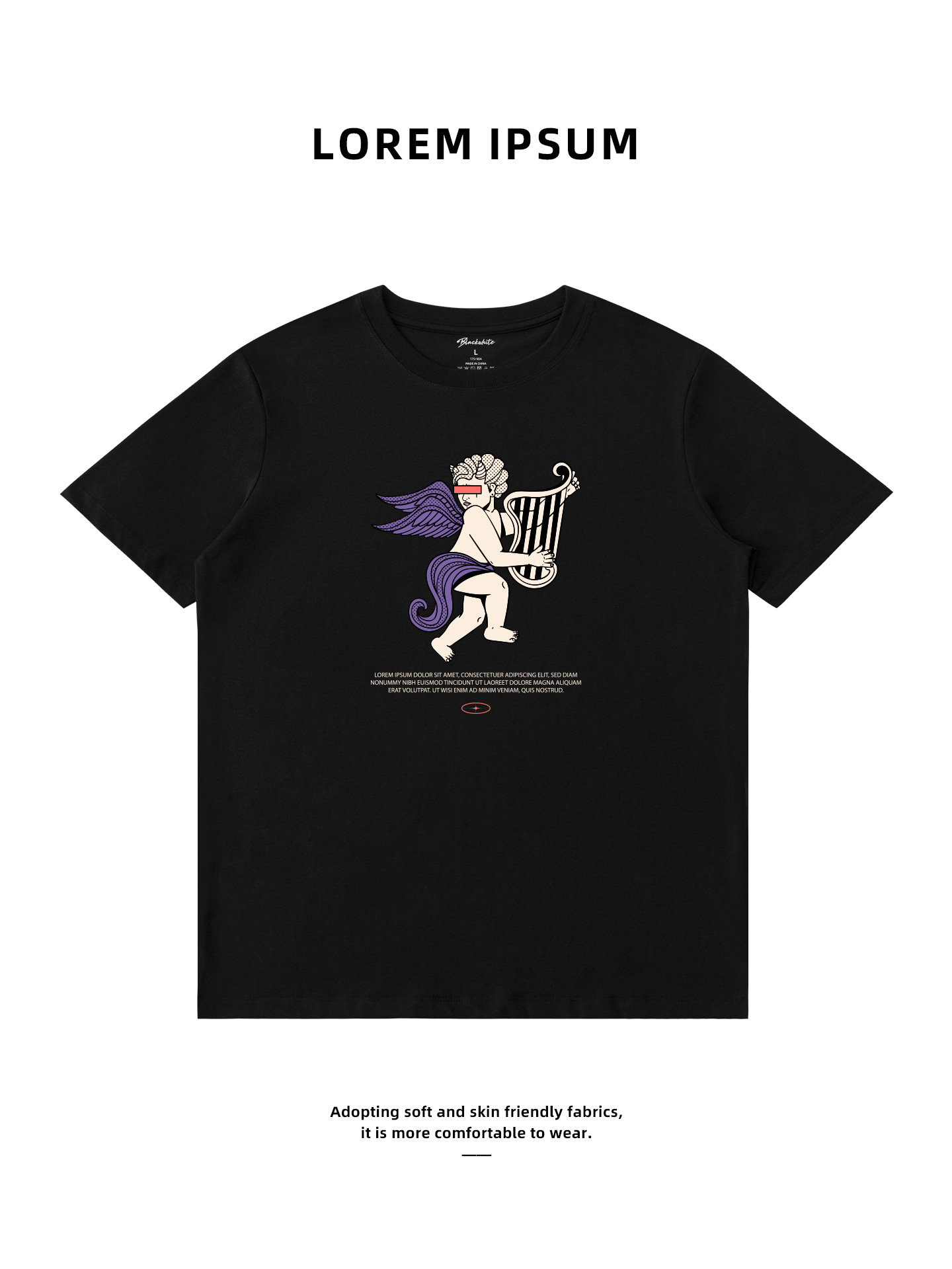 Cool Black Short-Sleeved T-Shirt with Angel Print, 260g High-Quality Wholesale Source, Live Streaming Taobao Dropshipping, Supports Mixed Batch Orders 25