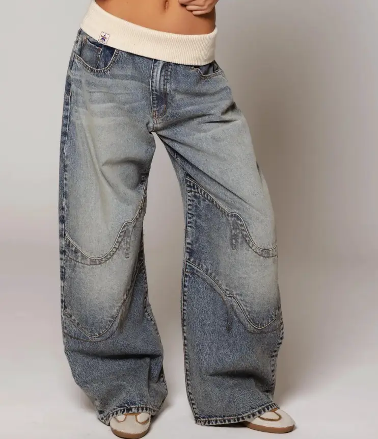 American Retro Street Style Washed Distressed Blue Jeans for Men and Women, Straight-Leg Loose Design Casual Jeans