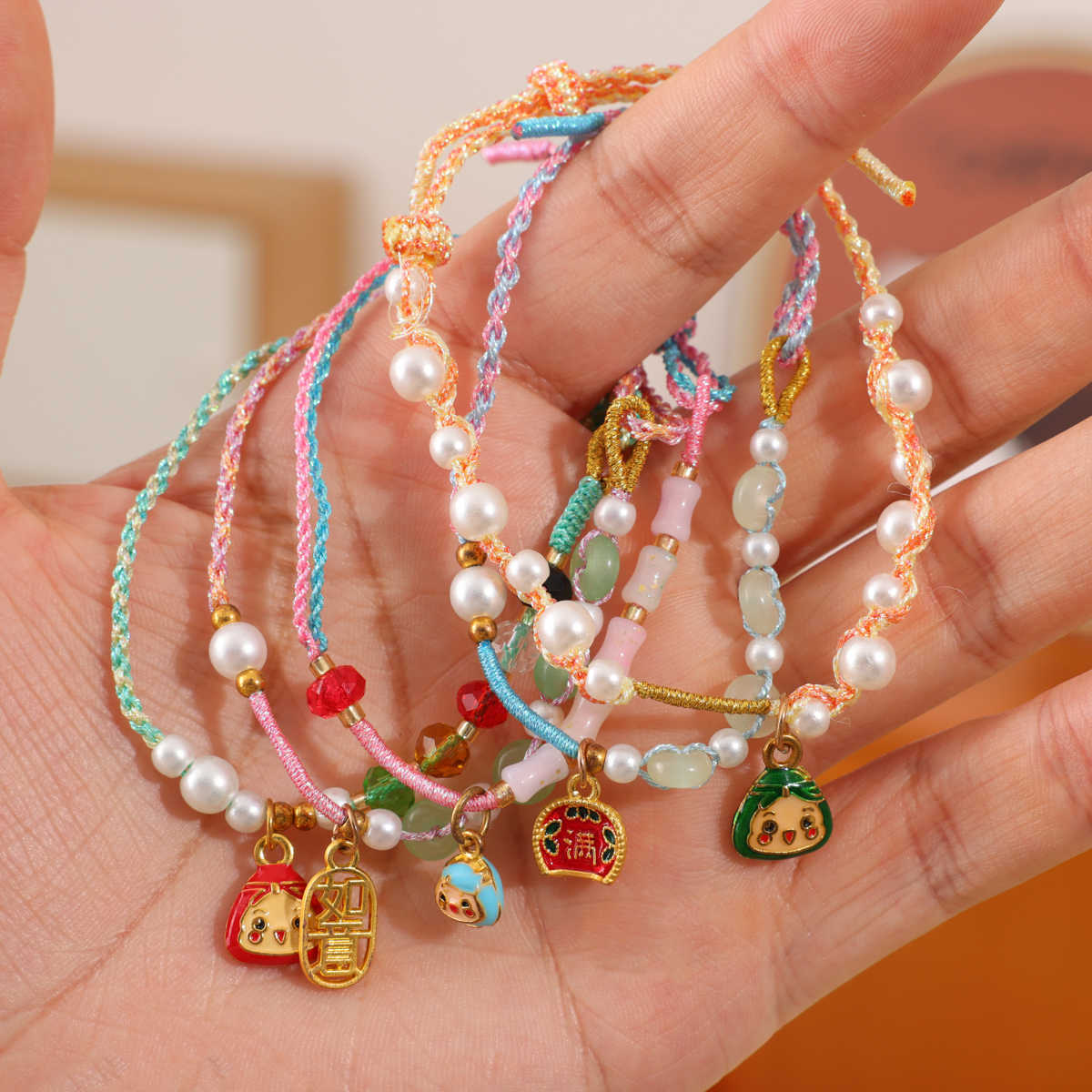 Dragon Boat Festival Colorful Bracelet Cartoon Pendant Bracelet Student Handmade Woven Colorful Rope Wholesale Children's Decoration