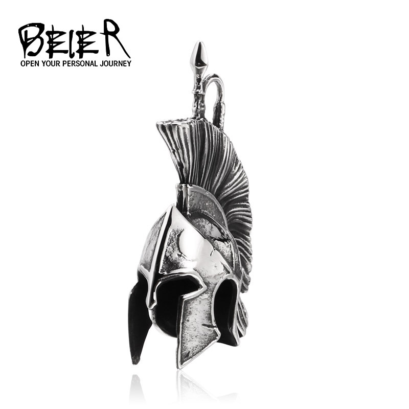 beier Film and Television surrounding Spartan Warrior helmet mask titanium steel pendant European and American retro stainless steel jewelry