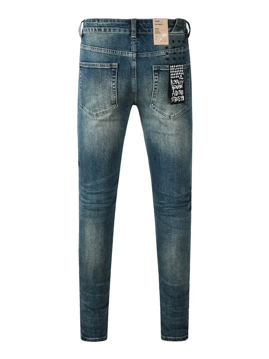 Ksu Jeans American Trendy Brand New Style Dark Blue Faded Distressed Washed Stretch Slim Fit Skinny Jeans