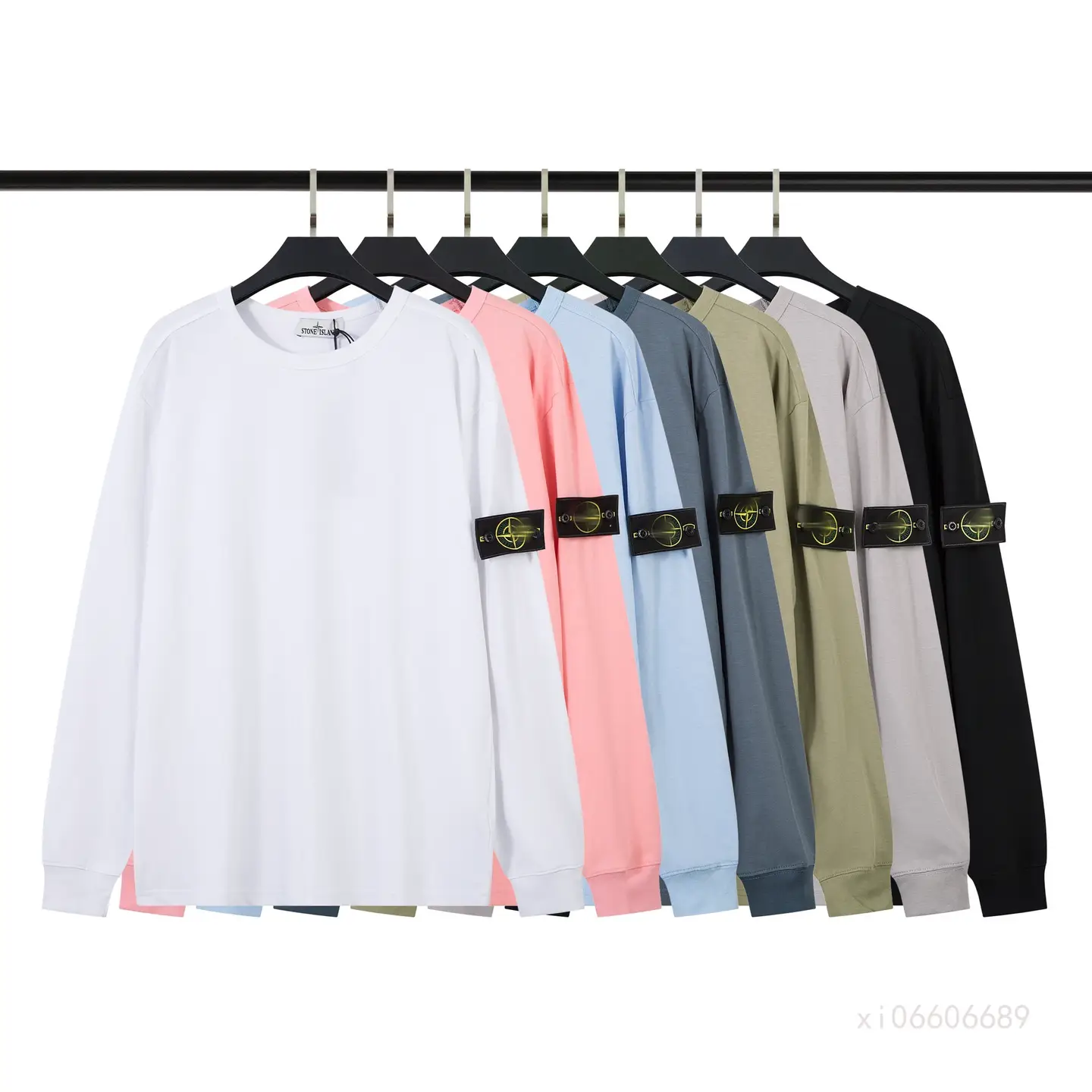 High-End Stone Stone Cross-Border Island European and American Round Neck Sweatshirt Long-Sleeved T-Shirt Loose Men's and Women's Couple Style Armband Badge