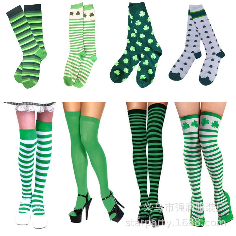 Irish Day Long Socks, Striped Socks, St. Patrick's Day Series, Shamrock Socks, Essential Clothing