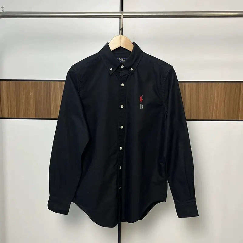 Ralph Lauren unisex Oxford cloth shirt with ponytail embroidery polo pure cotton casual American long sleeved top for spring