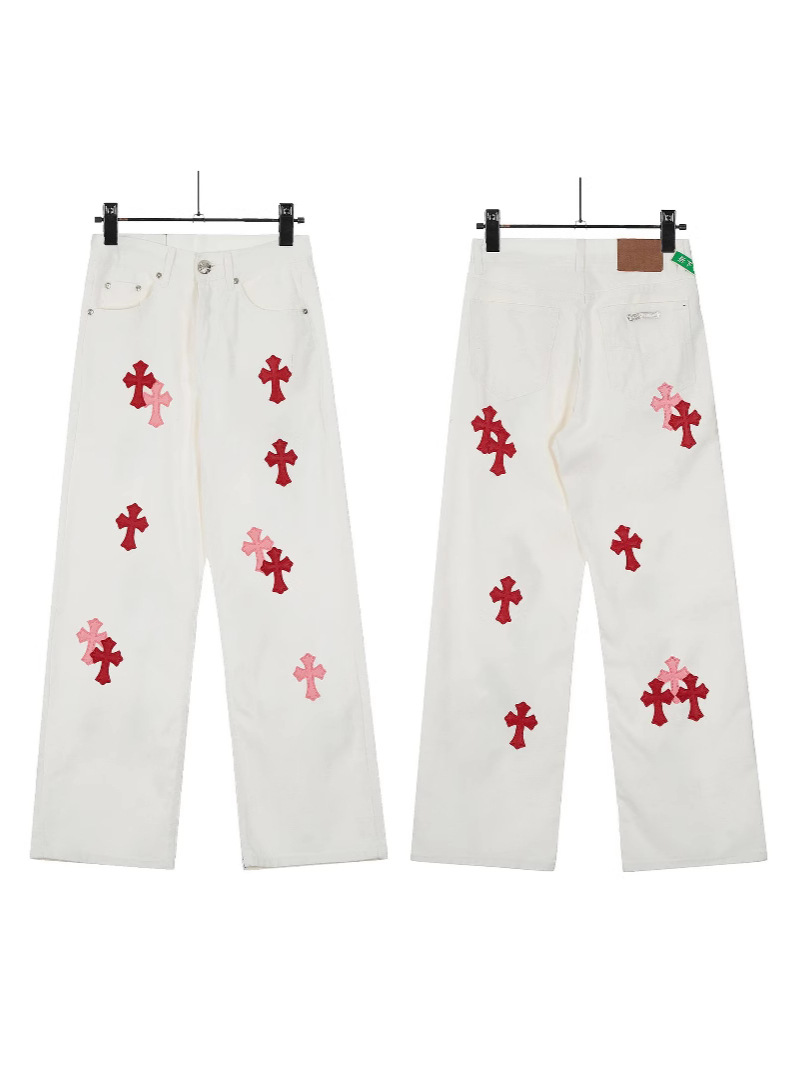Chrome Hearts25 New Chrome Ch Miami White Powder Limited Cross Patch Jeans Wholesale