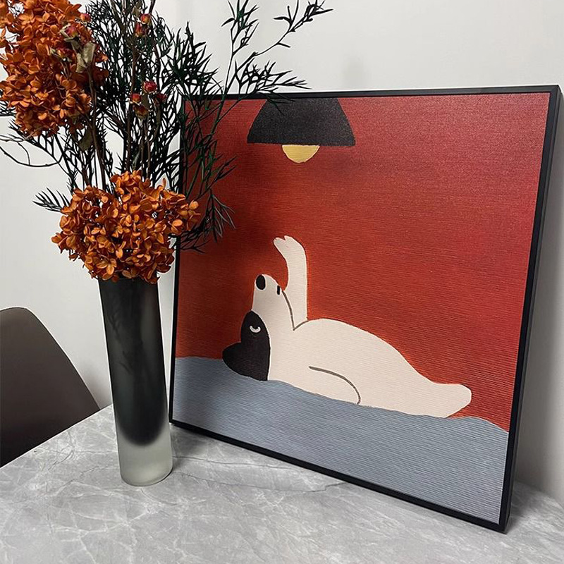 Nordic Light luxury living room hallway decorative painting cute cartoon puppy Red children's room background wall square hanging painting