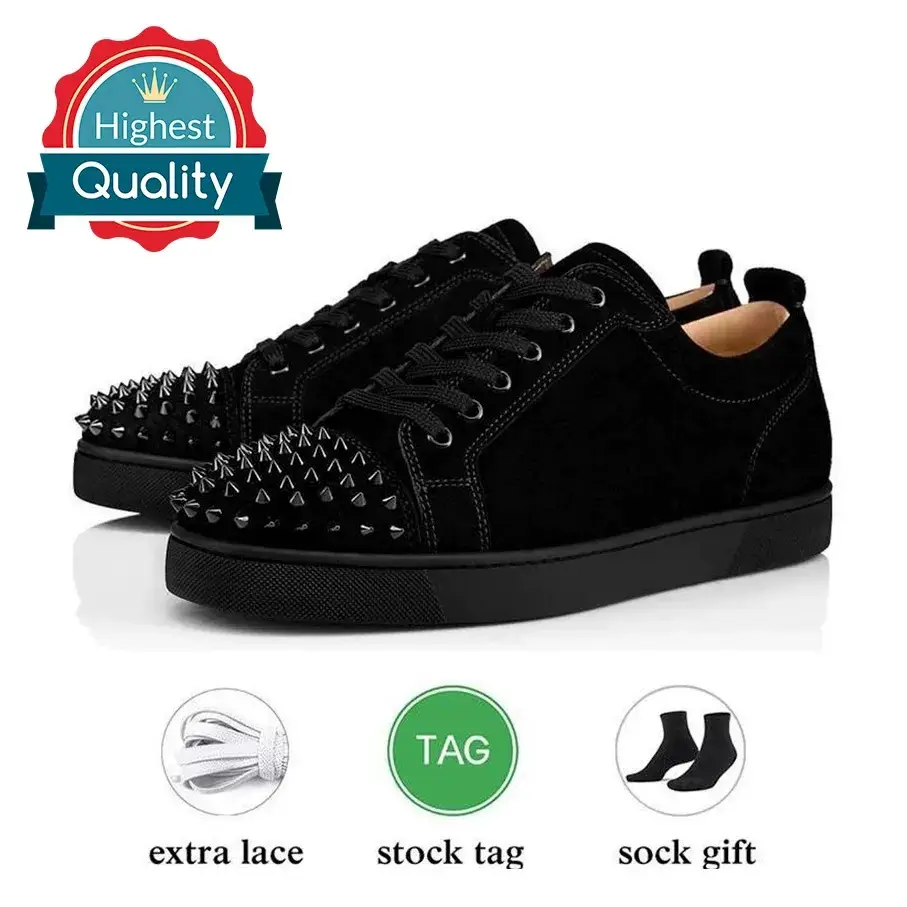In-Stock New Electric Embroidery Red Sole Men's Shoes Black Embroidery Low-Top Studded Men's Shoes Flat Casual Versatile Shoes Crescent Shoes