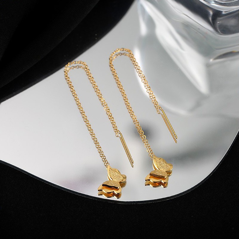 Butterfly Niche Design Sense Ear Line 2020 New Fashionable Elegant Long Tassel Face Slim Fashionable Titanium Steel Earrings