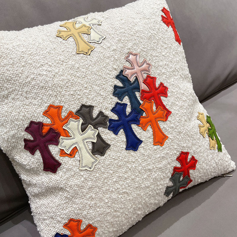 European Luxury, Colorful Cross-Patterned Leather, Lambswool Fabric, Square Car Cushion, Pillow, Sofa Cushion