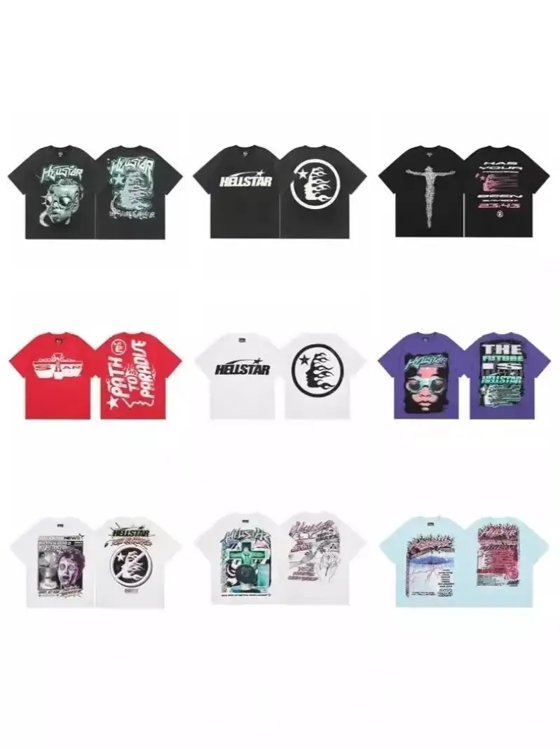 New American Hellstarcho Hip-Hop Printed T-Shirt, Versatile Casual Loose Short-Sleeved Top for Couples