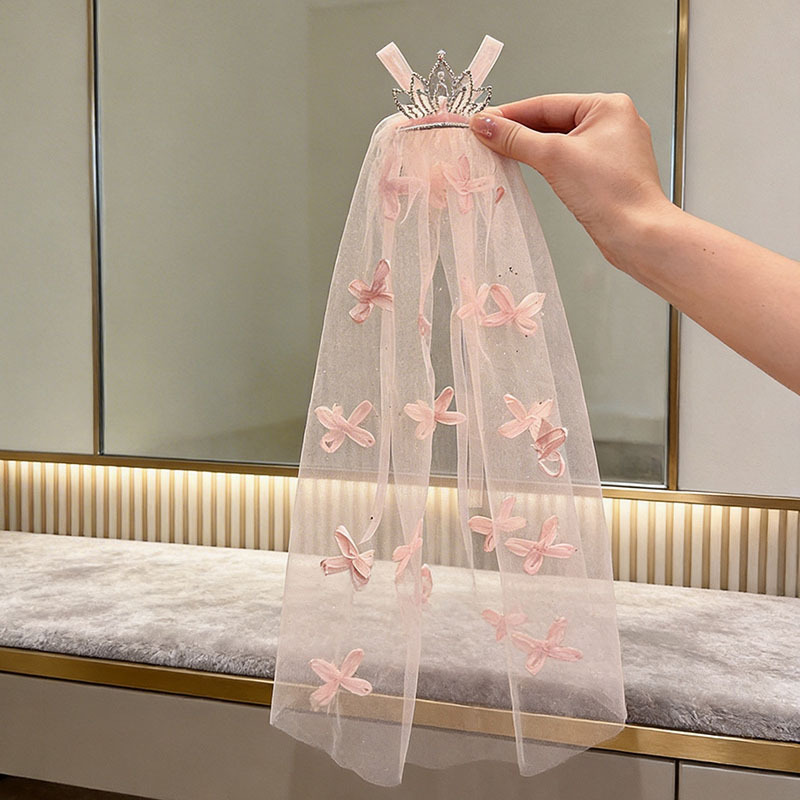 Girl's Veil Bow Princess Dress Hair Clip Headwear Little Girl's Birthday Crown Aisha Hair Card Children's Hair Accessories