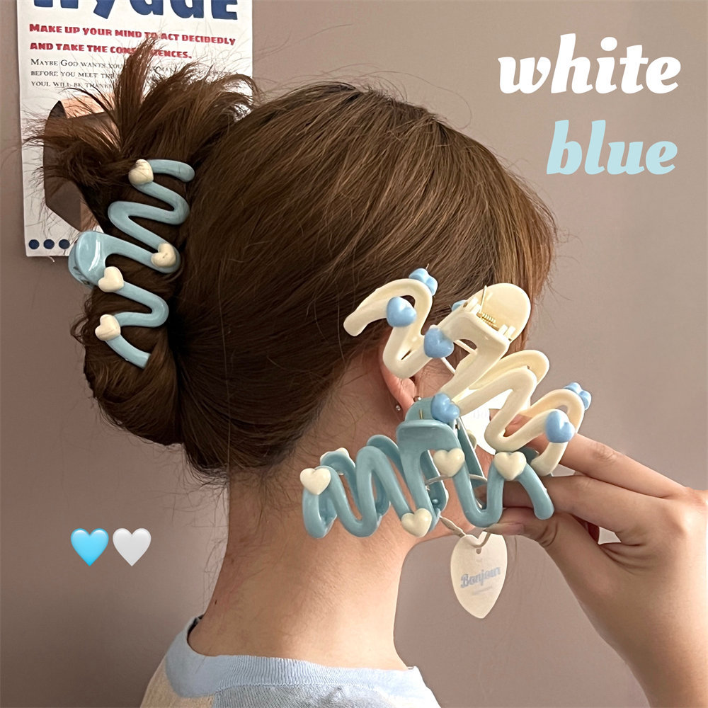 Blue Love Wave Clip Girl's Back of Head Hair Clip Large Shark Clip Design Sense Niche Hairpin Headwear