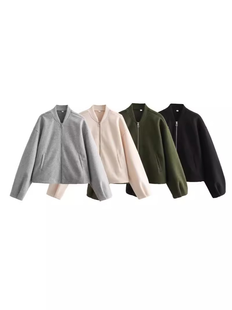 Zatrax-2024 spring and autumn European and American style women's 4 color soft buckle bomber jacket coat