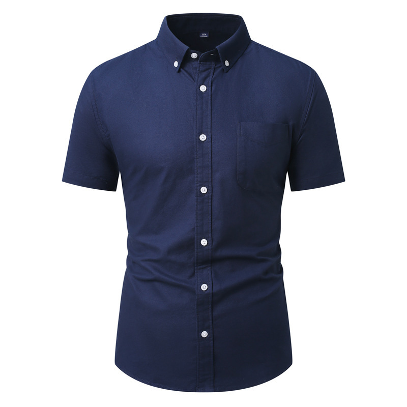 2025 summer new men's fashion Oxford cotton quality shirt short sleeve solid color casual shirt wholesale