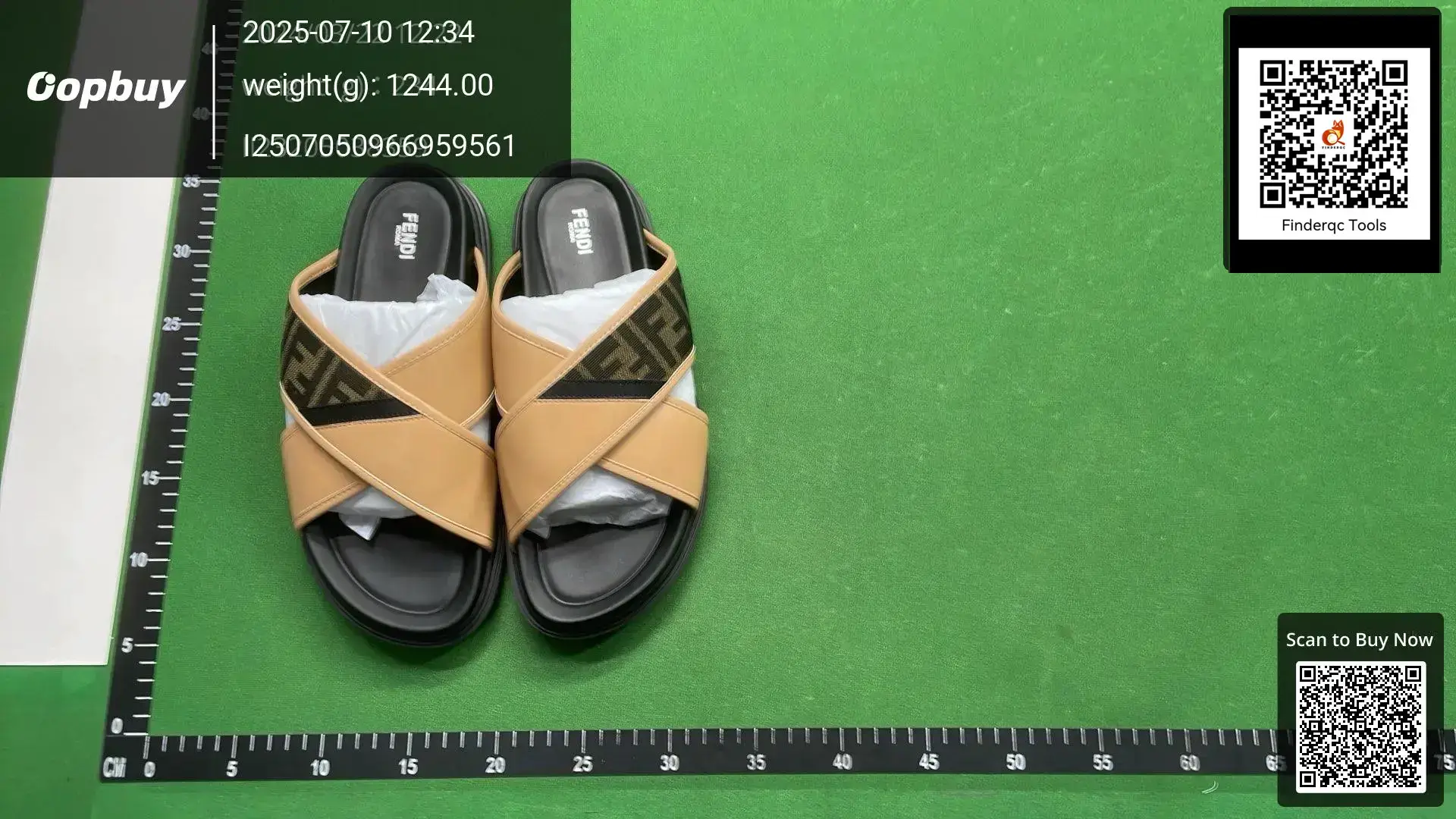 Fendi Men's Slip-on Sandals Tan FF Logo