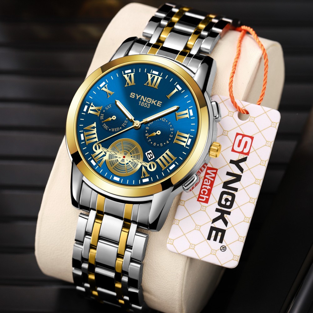 Synoke Fashion Watch Men's Calendar Steel Band Alloy Watch Hot Selling Business Non-Mechanical