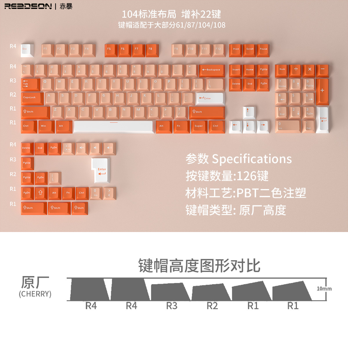 [Original height PBT material Key cap] 126 key position opaque boxed two-color applicable mechanical keyboard