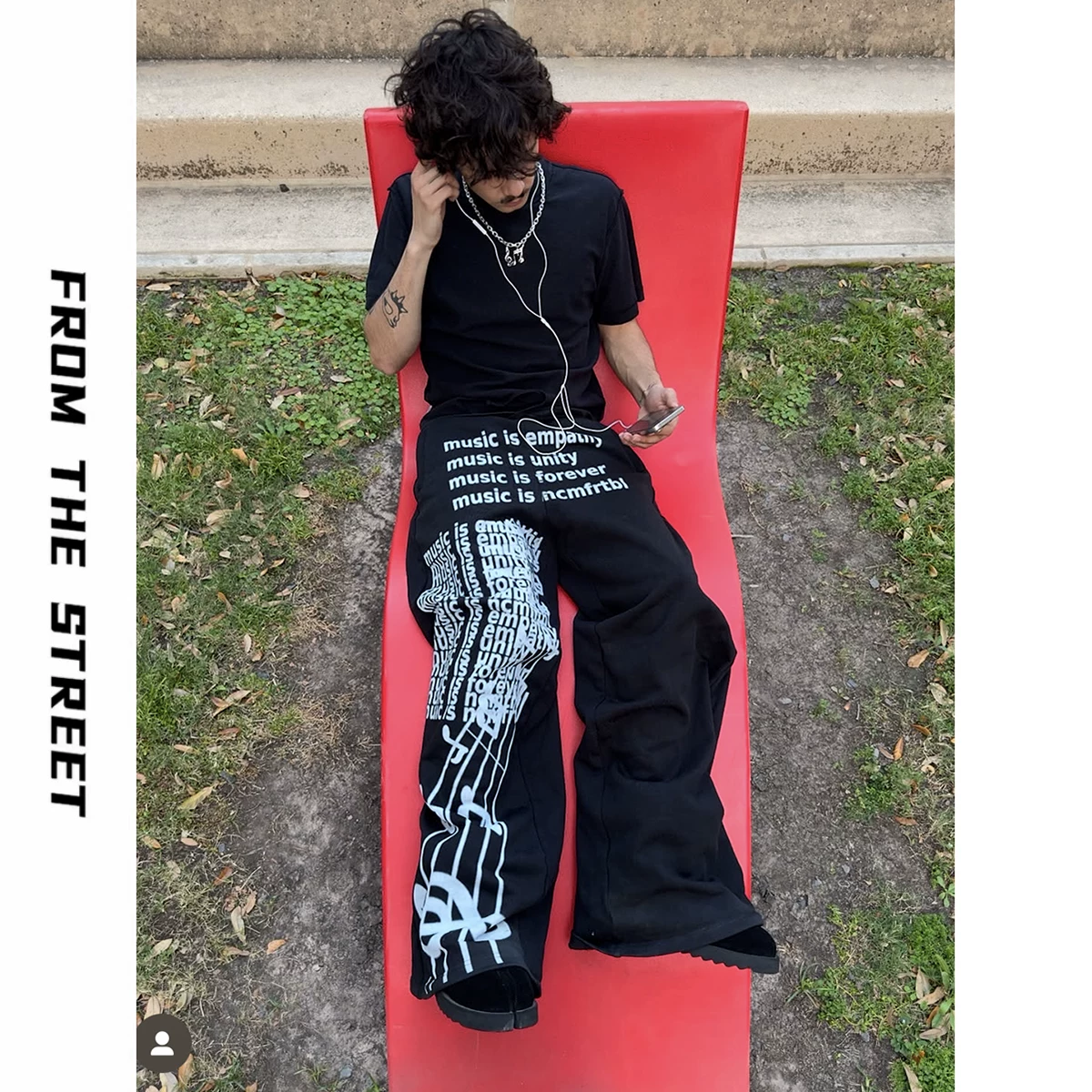 FROM THE STREET Music Printed Baggy Casual Loose Pants